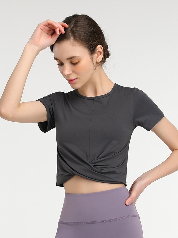 Quick-Drying Crisscross Crop Workout Overlay/Top Short Sleeve, Waist-Exposing & Slim-Fitting, Lightweight & Skin-Friendly