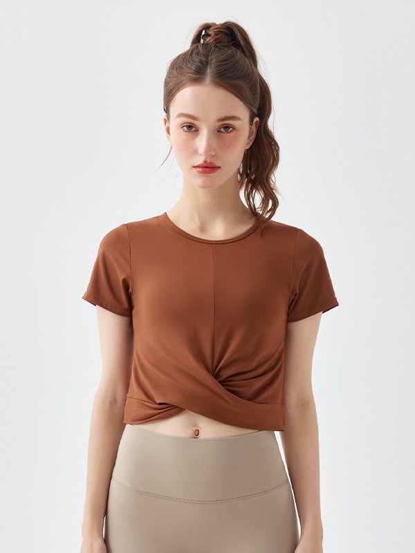 Flexvibe Quick Dry Crisscross Crop Workout Top Slim Fit Waist Exposing Short Sleeve