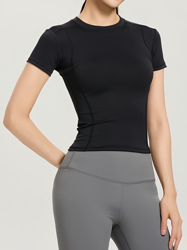 Quick-Dry Crew Neck Slim-Fit & Figure-Flattering Breathable Stretch Sports Fitness Short-Sleeve T-Shirt