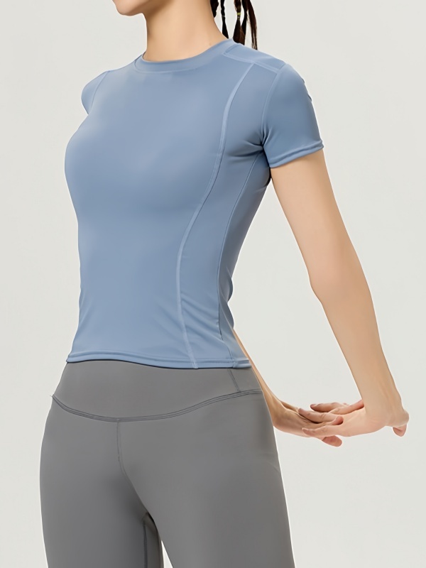 Quick-Dry Crew Neck Slim-Fit & Figure-Flattering Breathable Stretch Sports Fitness Short-Sleeve T-Shirt
