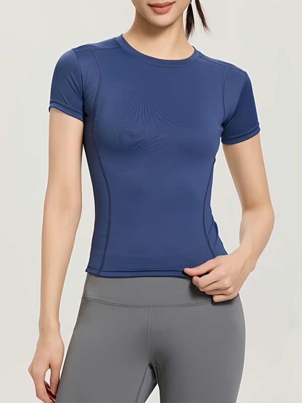 Quick-Dry Crew Neck Slim-Fit & Figure-Flattering Breathable Stretch Sports Fitness Short-Sleeve T-Shirt