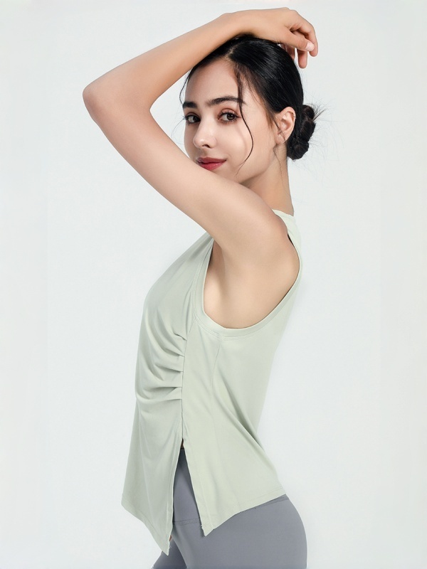 Sleeveless Ruched Waist-Cinched Quick-Dry Breathable Sports Fitness Tank Top