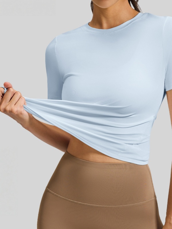Crew Neck Back Hollow-Out Cross Back Beauty Fitness Yoga Short Sleeve T-Shirt Skin-Friendly & Lightweight