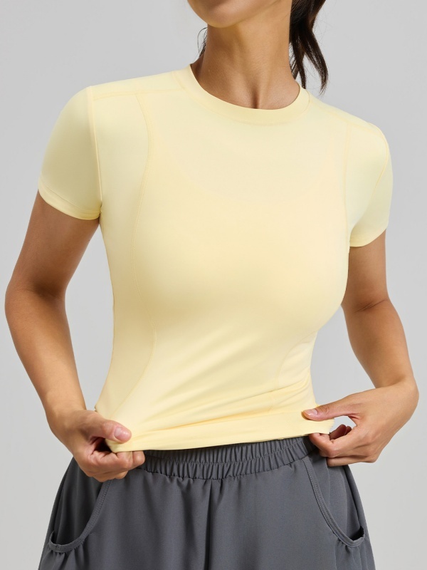 Crew Neck Slim-Fit Figure-Flattering Tight Sports Fitness Short Sleeve (High-Elasticity & Skin-Friendly Type)