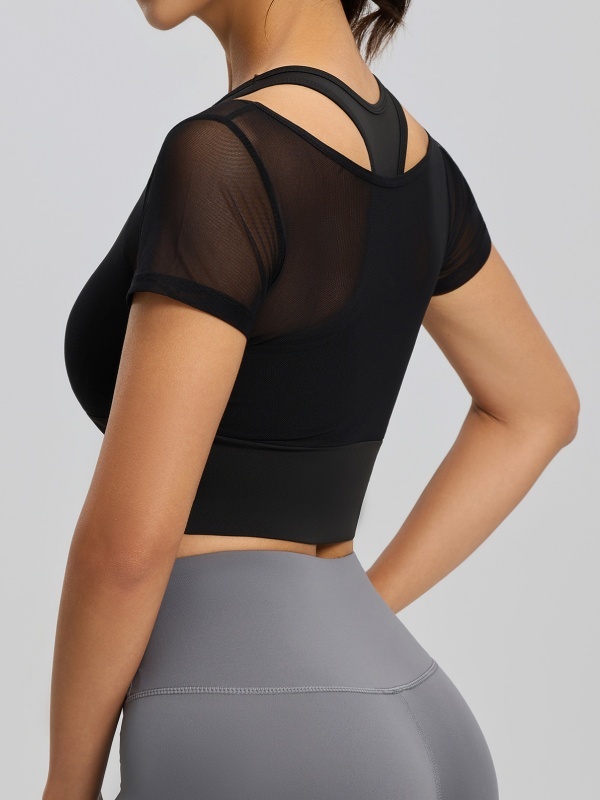 Mesh Paneled Sports Short Sleeve with Removable Cups, Barely-There Feel & High Elasticity, Moisture-Wicking & Sweat-Dispersing