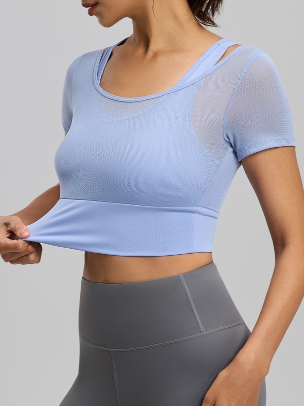 Mesh Paneled Sports Short Sleeve with Removable Cups, Barely-There Feel & High Elasticity, Moisture-Wicking & Sweat-Dispersing