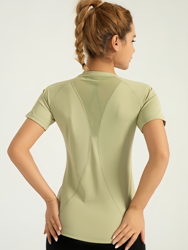 Crew Neck Slim-Fit Quick-Dry Sports Fitness Short Sleeve with Mesh Panel on Back (Figure-Flattering & Shaping Type)