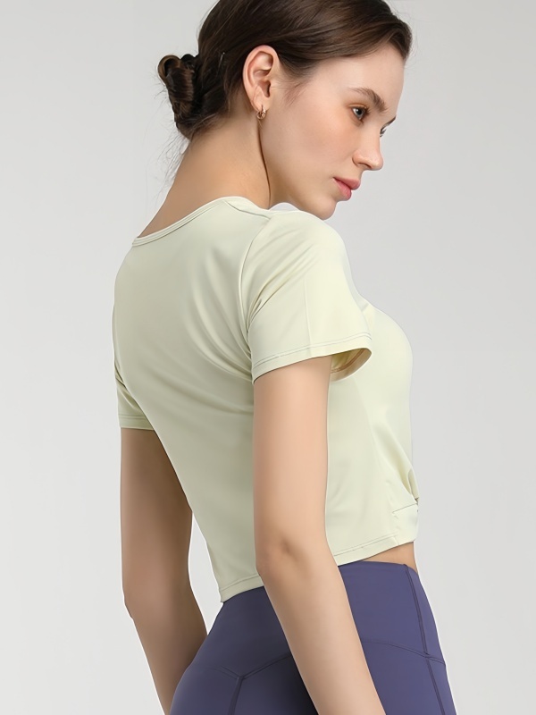 Quick-Drying Crisscross Crop Workout Overlay/Top Short Sleeve, Waist-Exposing & Slim-Fitting, Lightweight & Skin-Friendly