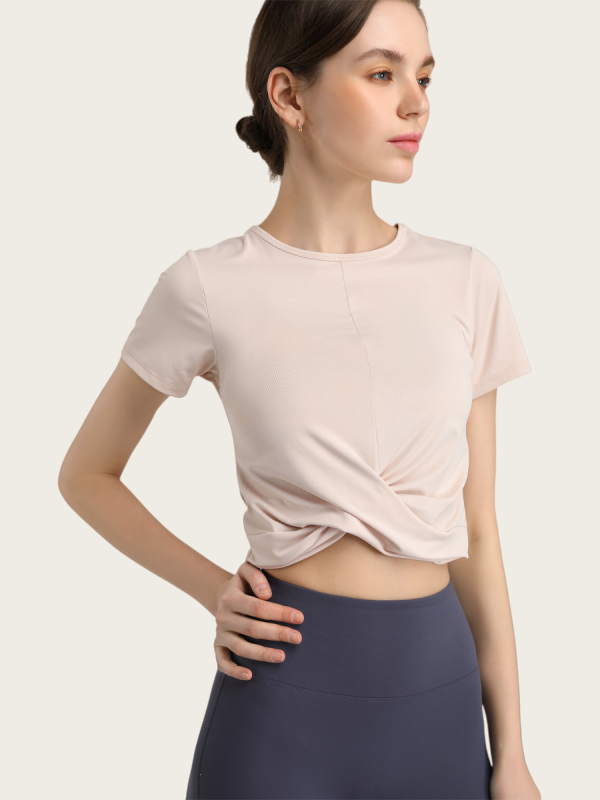 Flexvibe Quick Dry Crisscross Crop Workout Top Slim Fit Waist Exposing Short Sleeve