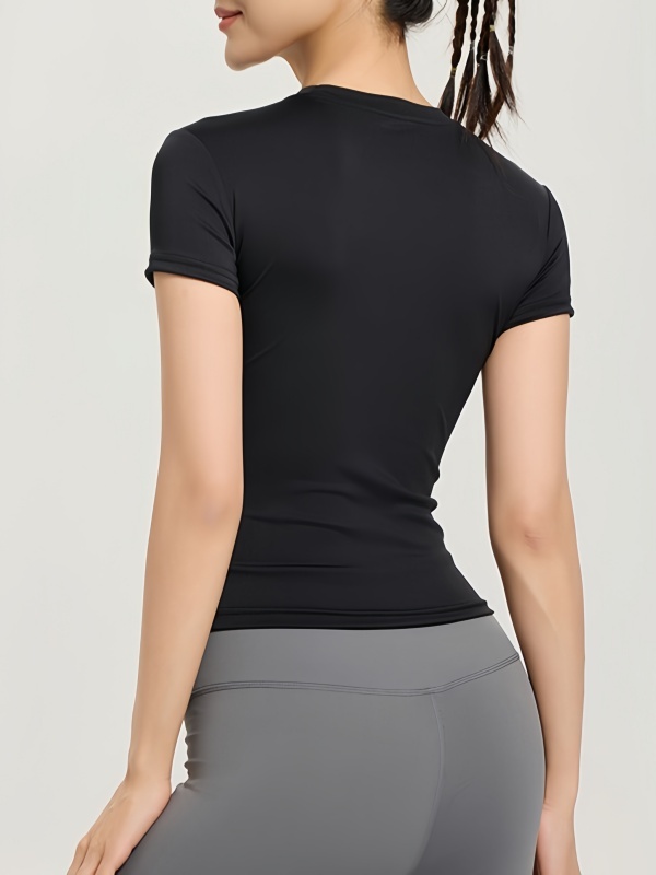 Quick-Dry Crew Neck Slim-Fit & Figure-Flattering Breathable Stretch Sports Fitness Short-Sleeve T-Shirt