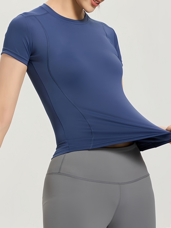 Quick-Dry Crew Neck Slim-Fit & Figure-Flattering Breathable Stretch Sports Fitness Short-Sleeve T-Shirt