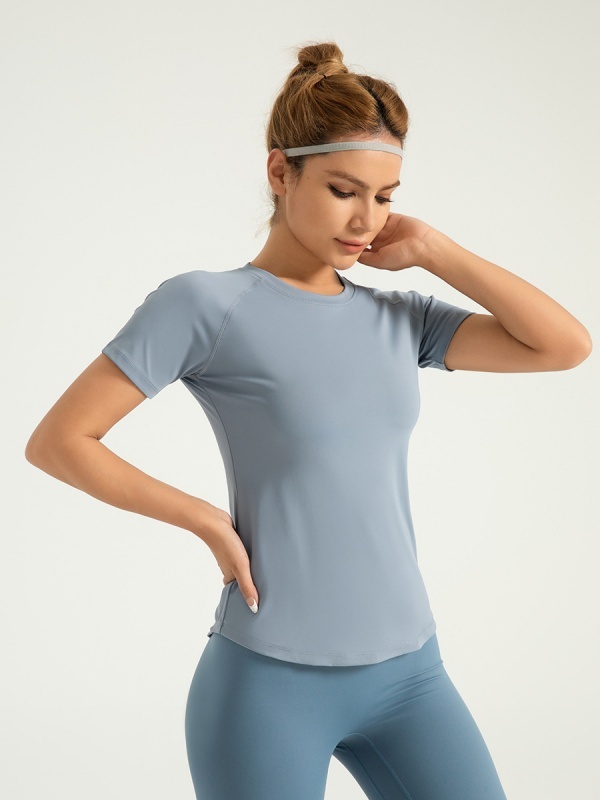 Crew Neck Slim-Fit Quick-Dry Sports Fitness Short Sleeve with Mesh Panel on Back (Figure-Flattering & Shaping Type)
