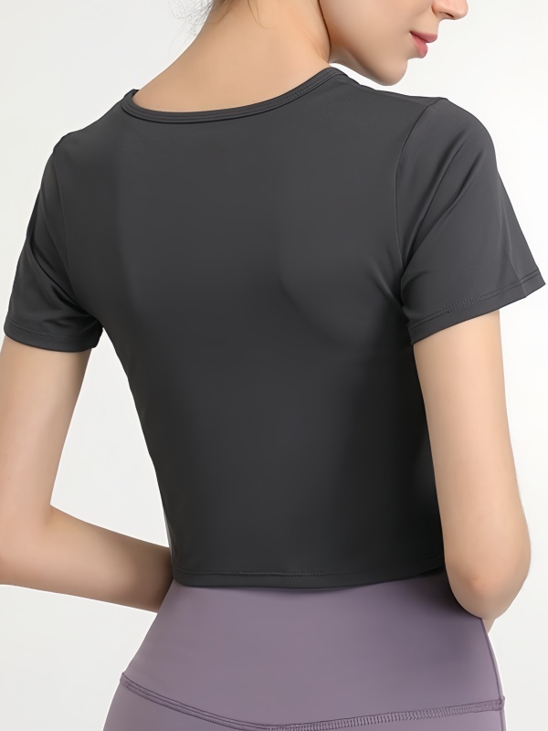 Flexvibe Quick Dry Crisscross Crop Workout Top Slim Fit Waist Exposing Short Sleeve