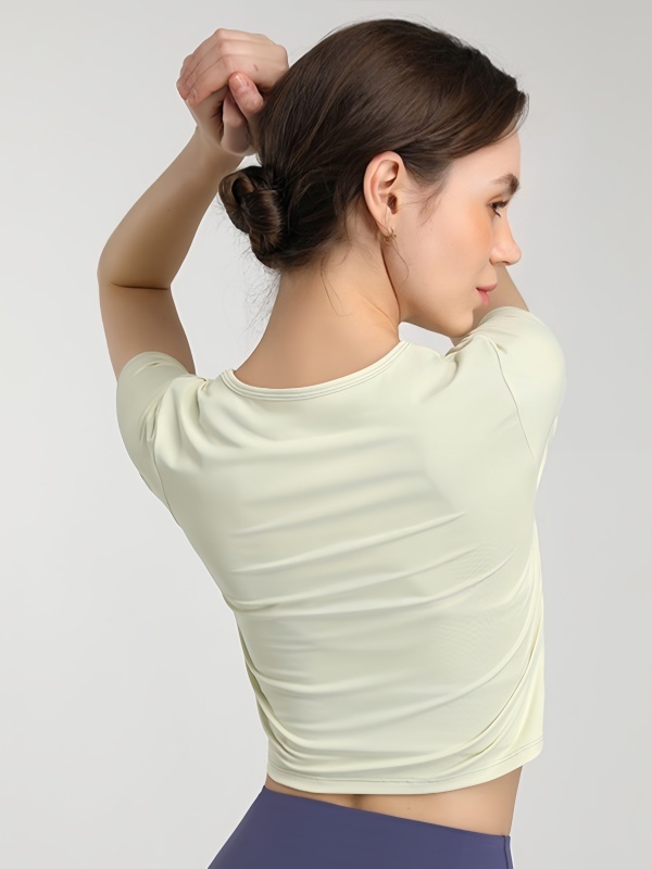 Quick-Drying Crisscross Crop Workout Overlay/Top Short Sleeve, Waist-Exposing & Slim-Fitting, Lightweight & Skin-Friendly