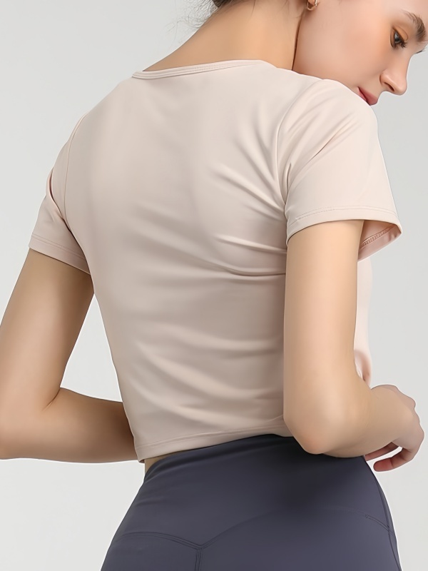 Flexvibe Quick Dry Crisscross Crop Workout Top Slim Fit Waist Exposing Short Sleeve