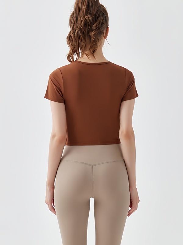 Flexvibe Quick Dry Crisscross Crop Workout Top Slim Fit Waist Exposing Short Sleeve