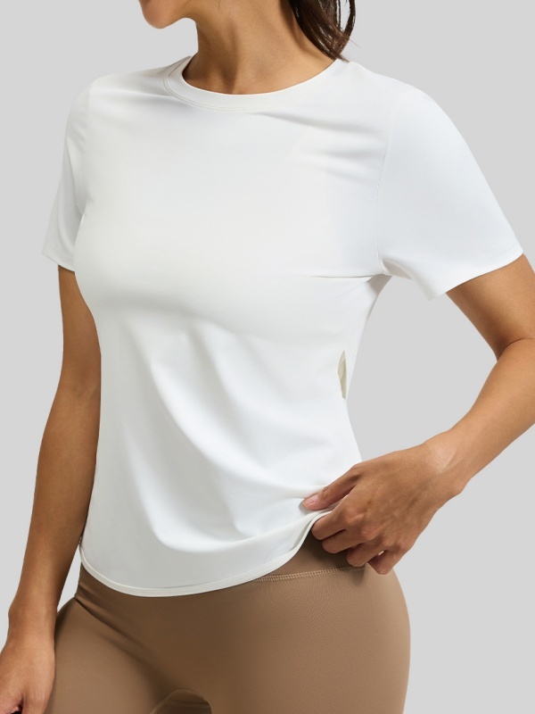 Crew Neck Back Hollow-Out Cross Back Beauty Fitness Yoga Short Sleeve T-Shirt Skin-Friendly & Lightweight