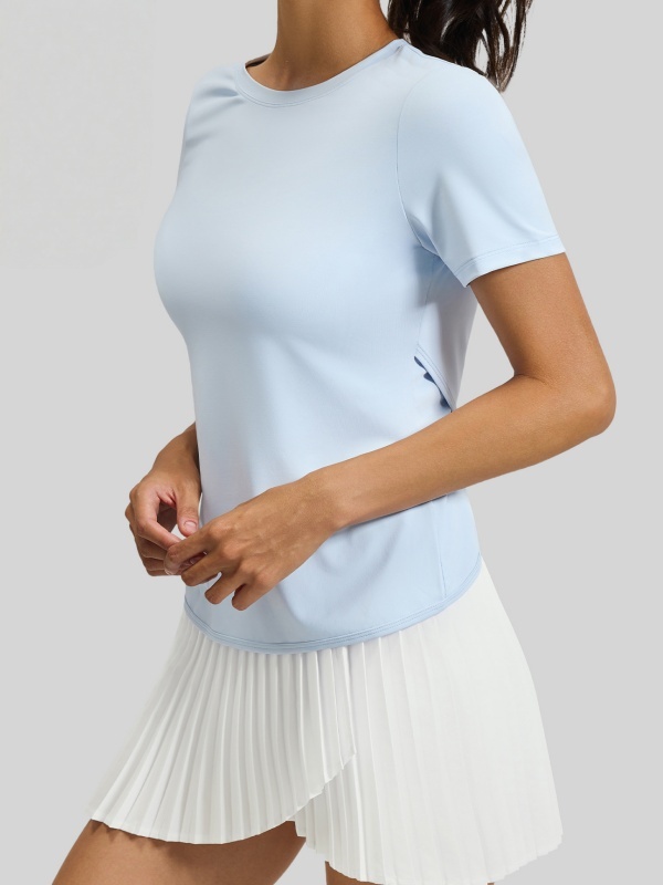 Crew Neck Back Hollow-Out Cross Back Beauty Fitness Yoga Short Sleeve T-Shirt Skin-Friendly & Lightweight