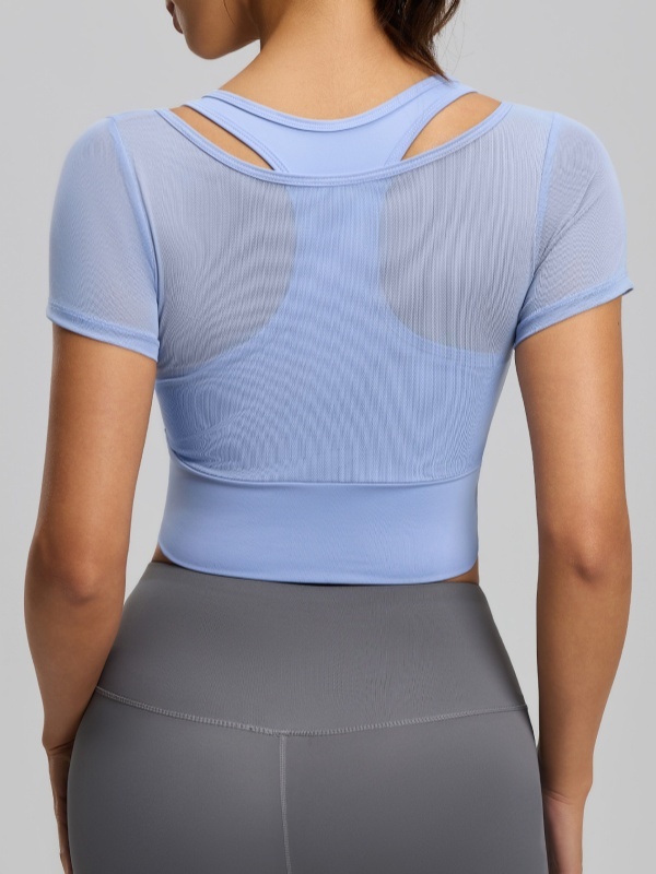 Mesh Paneled Sports Short Sleeve with Removable Cups, Barely-There Feel & High Elasticity, Moisture-Wicking & Sweat-Dispersing