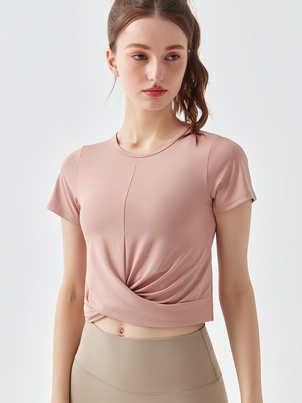 Quick-Drying Crisscross Crop Workout Overlay/Top Short Sleeve, Waist-Exposing & Slim-Fitting, Lightweight & Skin-Friendly