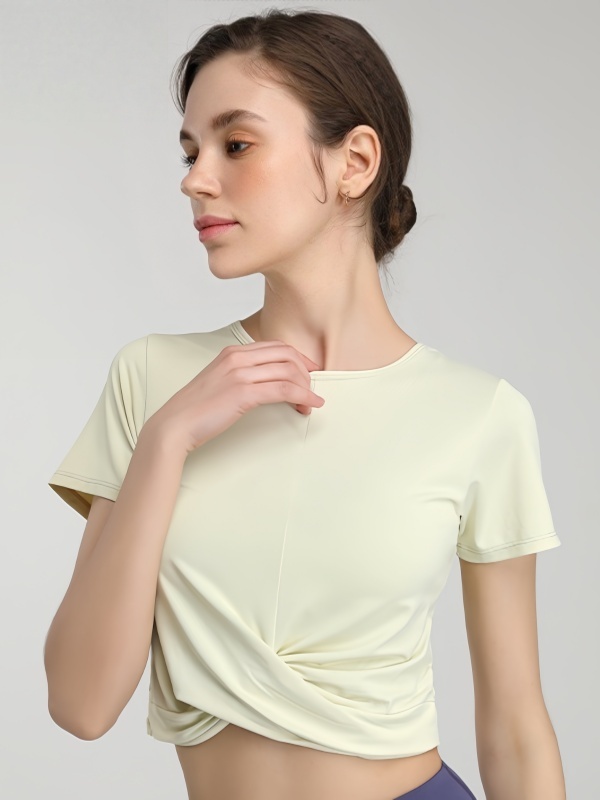 Quick-Drying Crisscross Crop Workout Overlay/Top Short Sleeve, Waist-Exposing & Slim-Fitting, Lightweight & Skin-Friendly