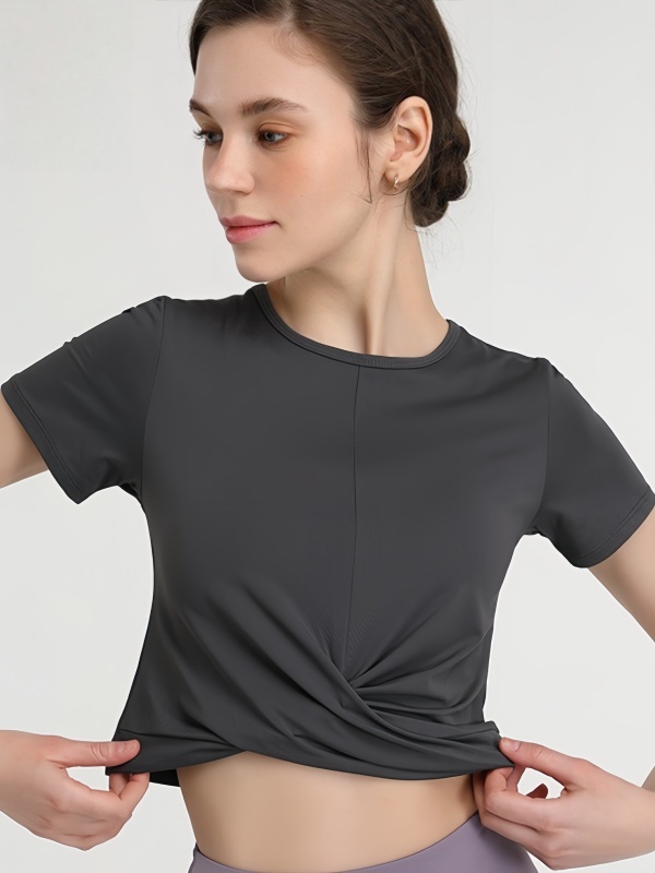 Flexvibe Quick Dry Crisscross Crop Workout Top Slim Fit Waist Exposing Short Sleeve