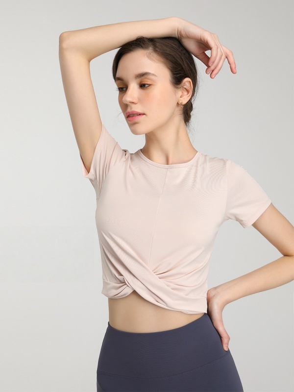 Flexvibe Quick Dry Crisscross Crop Workout Top Slim Fit Waist Exposing Short Sleeve