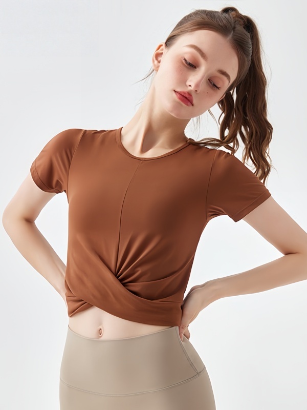 Flexvibe Quick Dry Crisscross Crop Workout Top Slim Fit Waist Exposing Short Sleeve