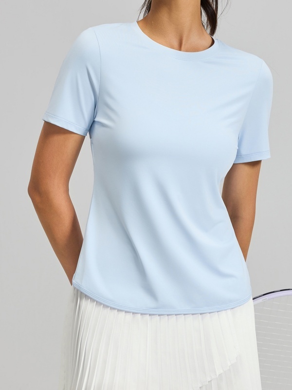 Crew Neck Back Hollow-Out Cross Back Beauty Fitness Yoga Short Sleeve T-Shirt Skin-Friendly & Lightweight