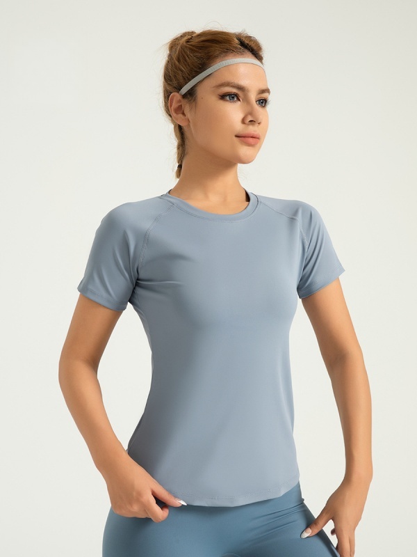 Crew Neck Slim-Fit Quick-Dry Sports Fitness Short Sleeve with Mesh Panel on Back (Figure-Flattering & Shaping Type)