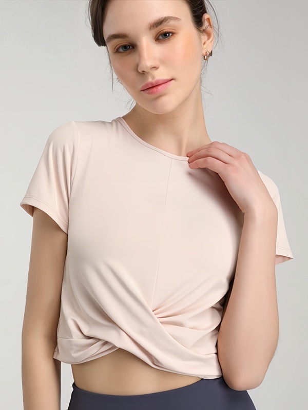 Flexvibe Quick Dry Crisscross Crop Workout Top Slim Fit Waist Exposing Short Sleeve