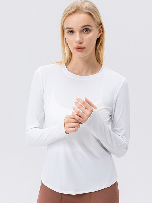 Versatile Minimalist High-Elastic Moisture-Wicking Quick-Dry Crew Neck Loose & Breathable Sports Running Yoga Fitness Long-Sleeve Top