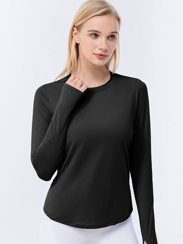 Versatile Minimalist High-Elastic Moisture-Wicking Quick-Dry Crew Neck Loose & Breathable Sports Running Yoga Fitness Long-Sleeve Top