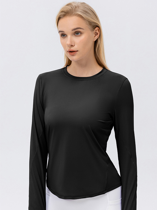 Versatile Minimalist High-Elastic Moisture-Wicking Quick-Dry Crew Neck Loose & Breathable Sports Running Yoga Fitness Long-Sleeve Top