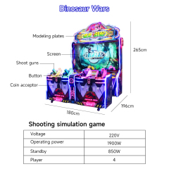 Indoor 4-Player Shooting Game Console VR Dinosaur War Battle Simulator Coin-Operated Shooting Arcade Game Machine Amusement Machine for 4 Players