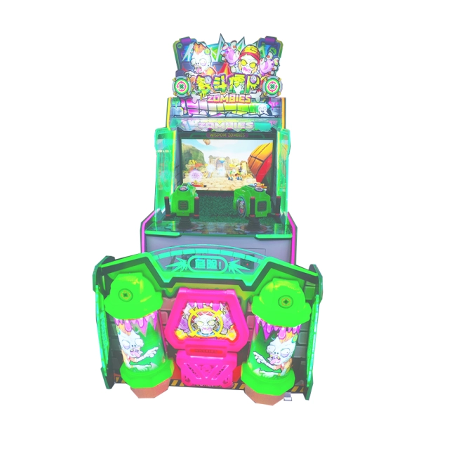 Two-player water shooting game machine positioned for a children's arcade zone