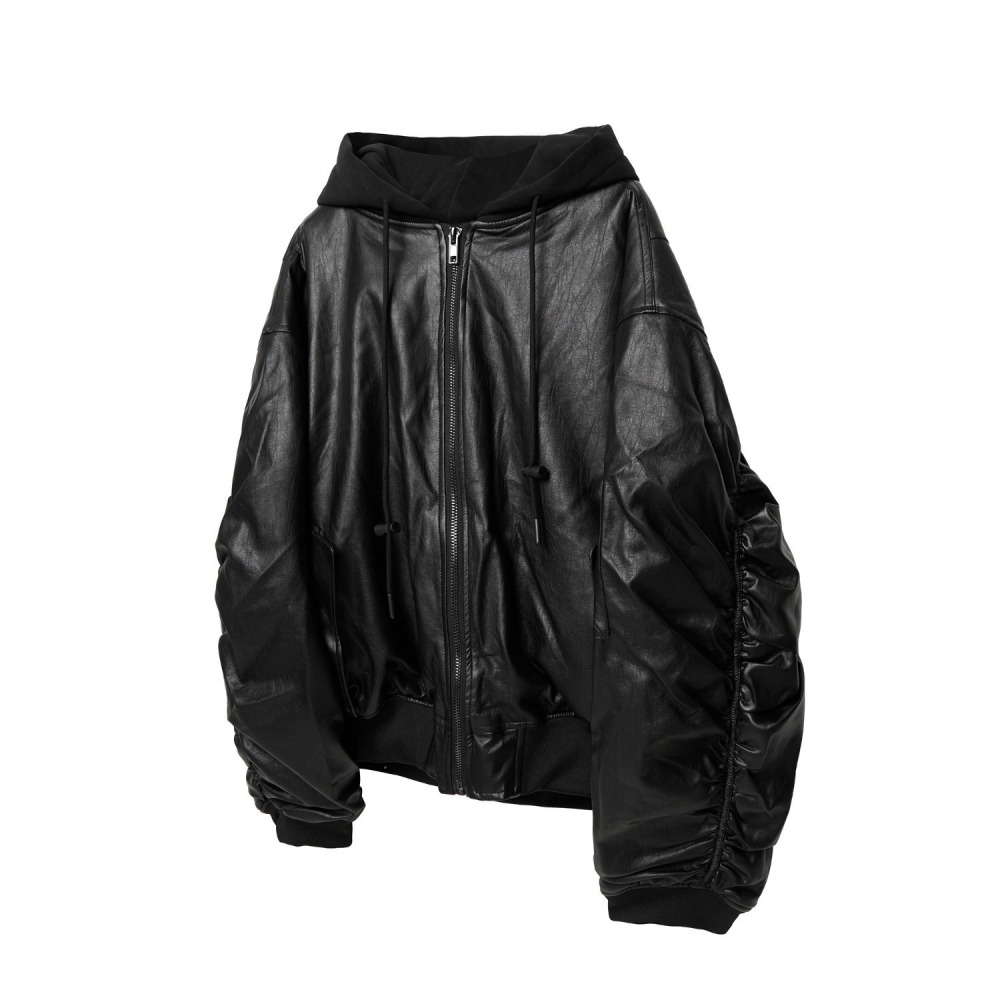 Thick leather and cotton coat or sweater