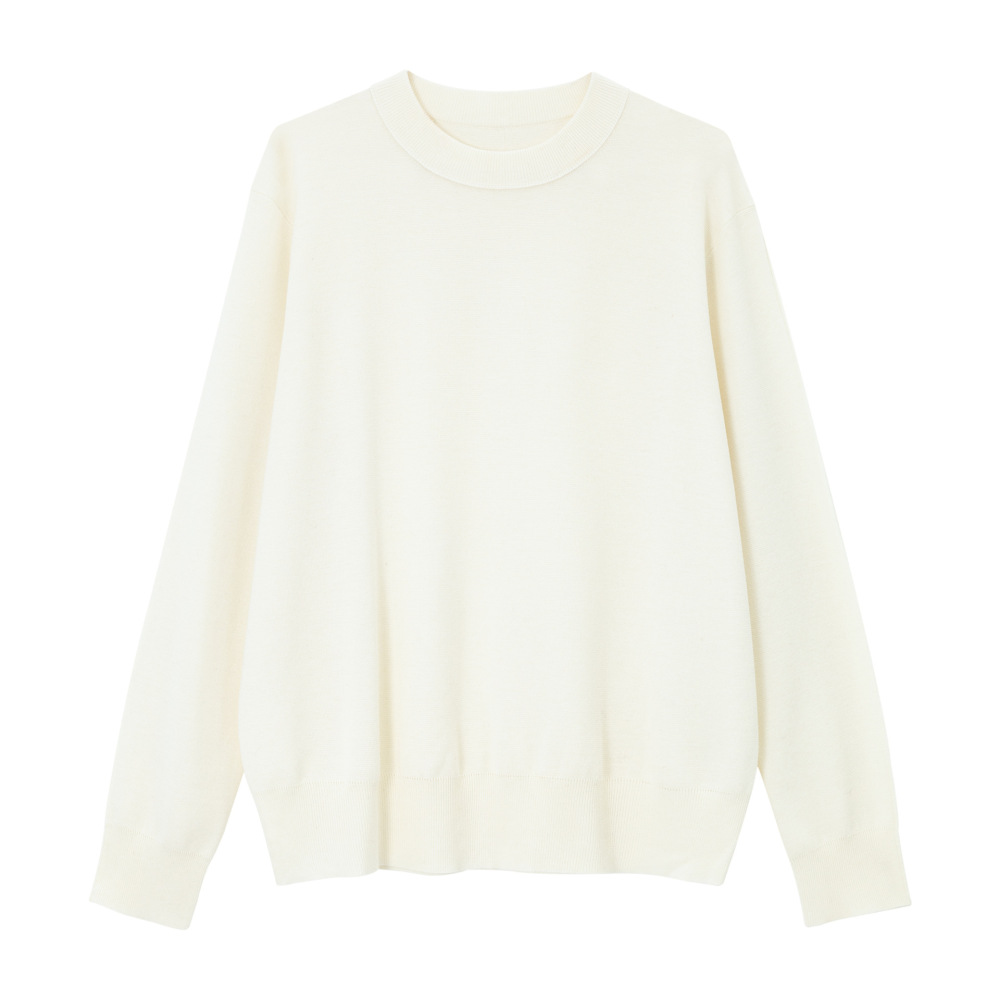 Simple wool round neck long-sleeved knit base layer