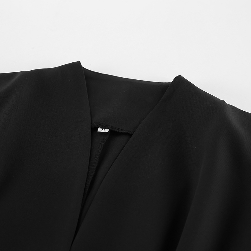 Black Waist-Cinched V-Neck Blazer