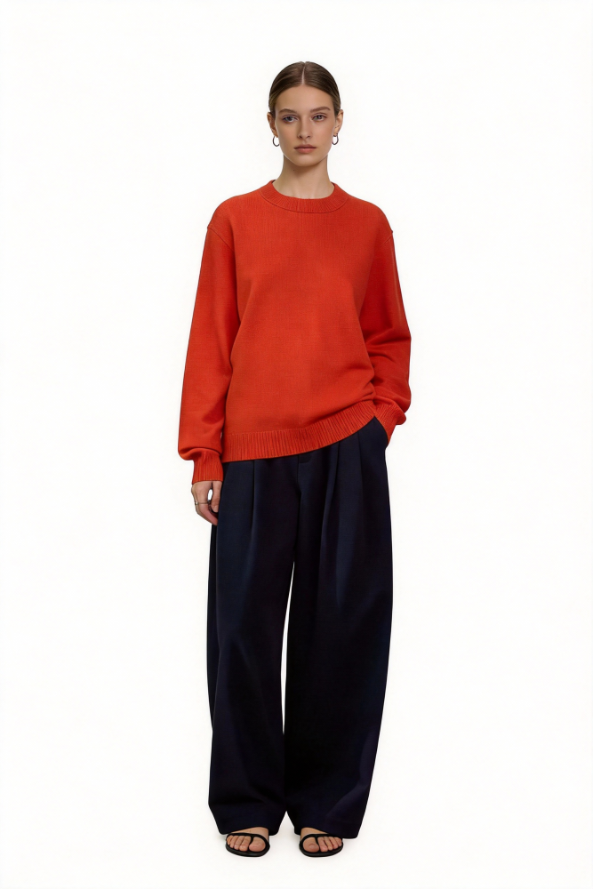 Simple wool round neck long-sleeved knit base layer