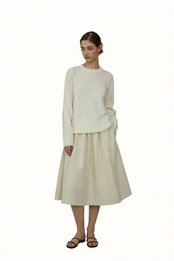 Simple wool round neck long-sleeved knit base layer