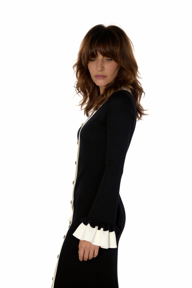 Black & White Trim Knit Midi Dress