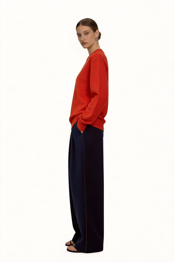 Simple wool round neck long-sleeved knit base layer