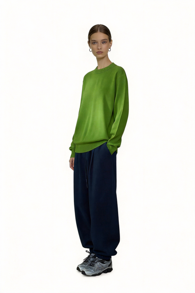 Simple wool round neck long-sleeved knit base layer