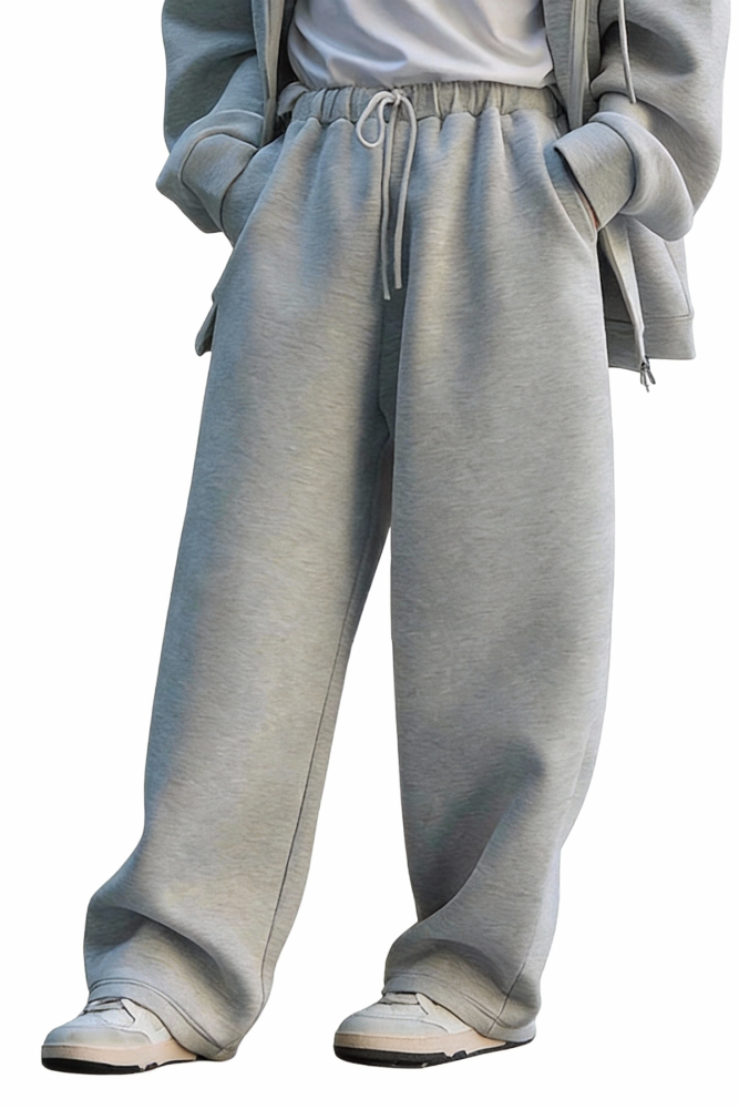 Casual zip-up jacket + drawstring wide-leg pants set