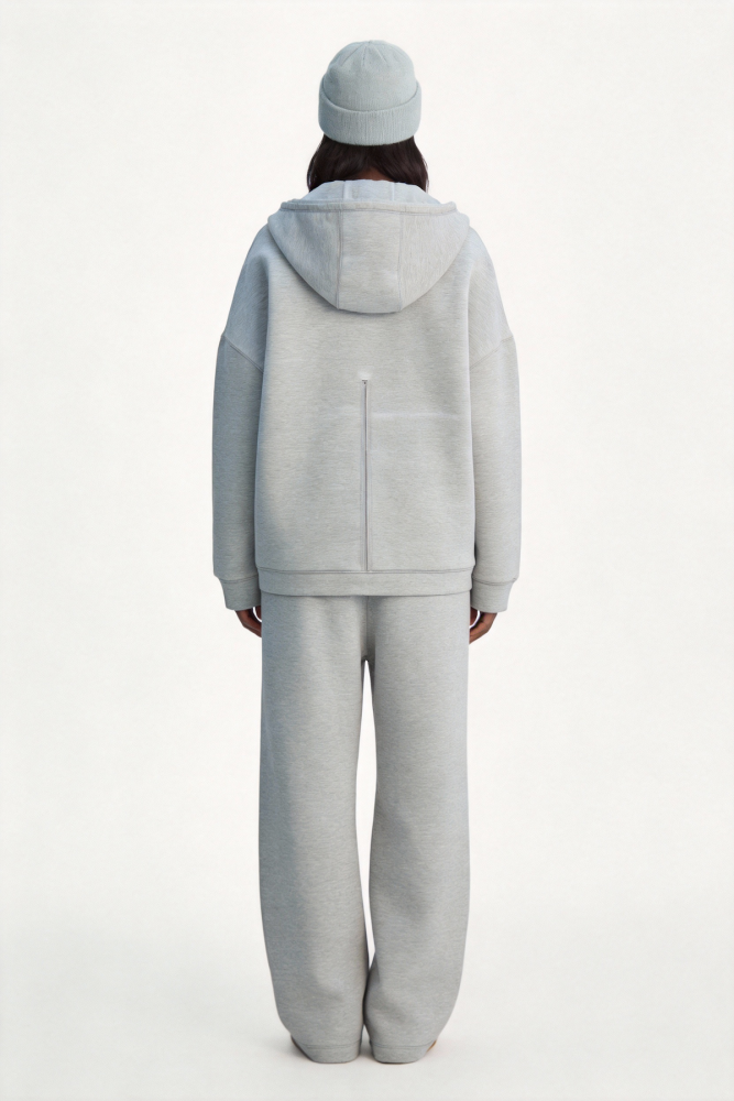 Casual zip-up jacket + drawstring wide-leg pants set
