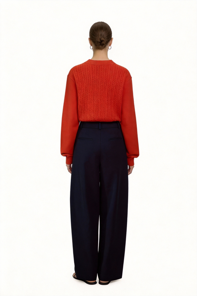Simple wool round neck long-sleeved knit base layer