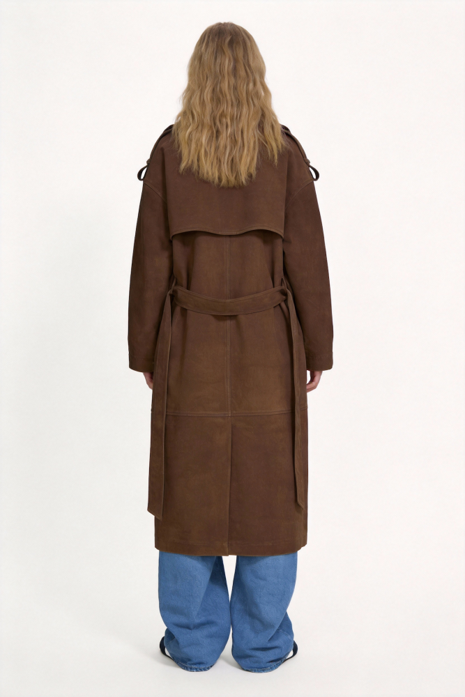 Brown long suede coat