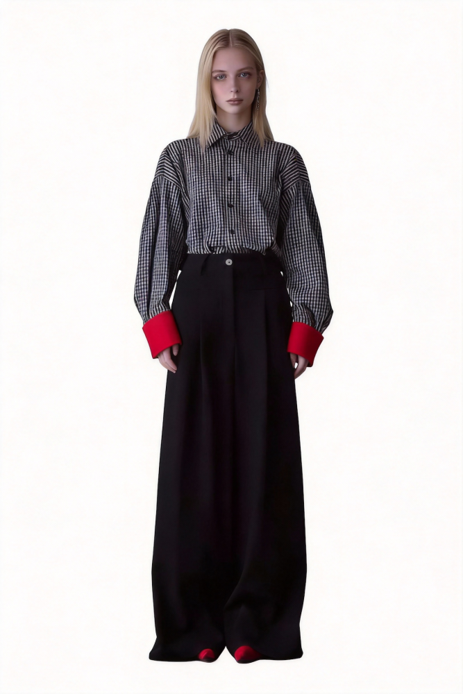 Black long-sleeved striped shirt with contrasting colors