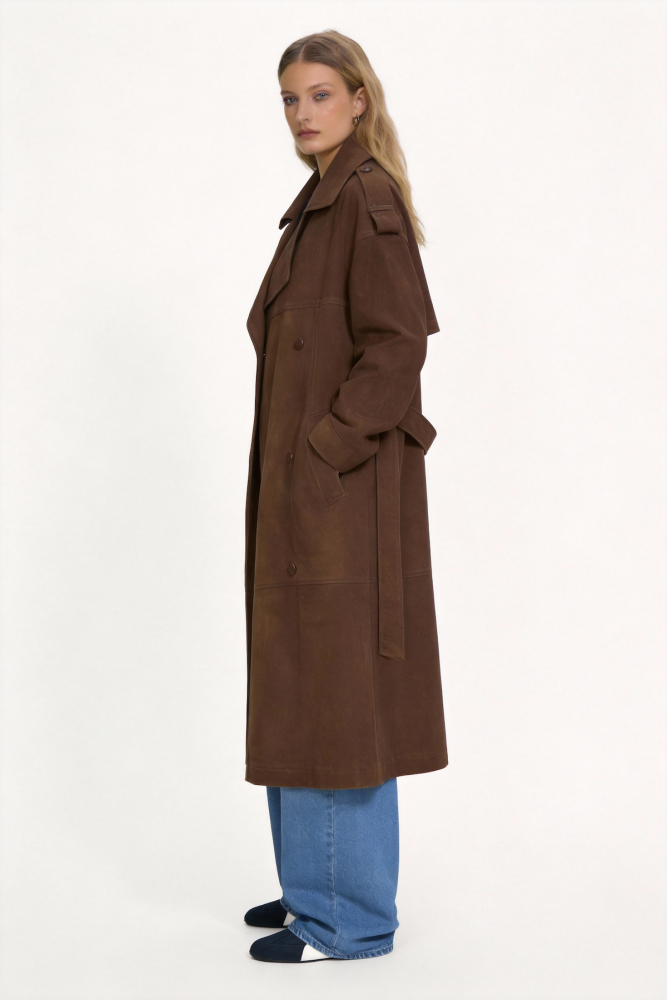 Brown long suede coat